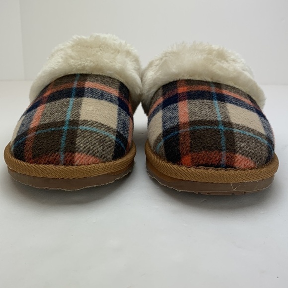 Minnetonka Shar Fur Trim Slipper Plaid Print Size 7M - Picture 3 of 16